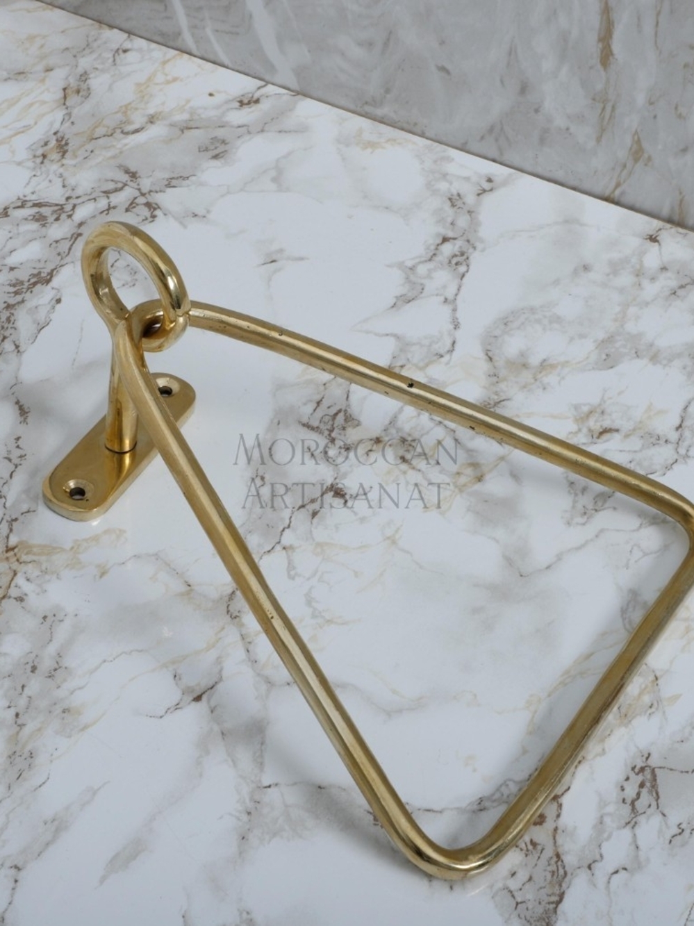 Handcrafted Solid Brass Triangle Towel Ring Unlacquered Gold Geometric Bathroom